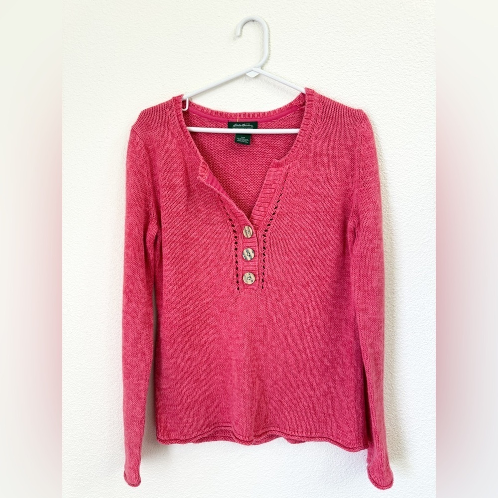 Eddie Bauer Pink Button Up Neck Light Sweater Women’s Size Medium